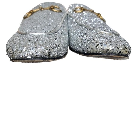 Gucci Princetown Size 37.5 US 7.5 Leather Mule Silver Glitter Slipper - Picture 5 of 9